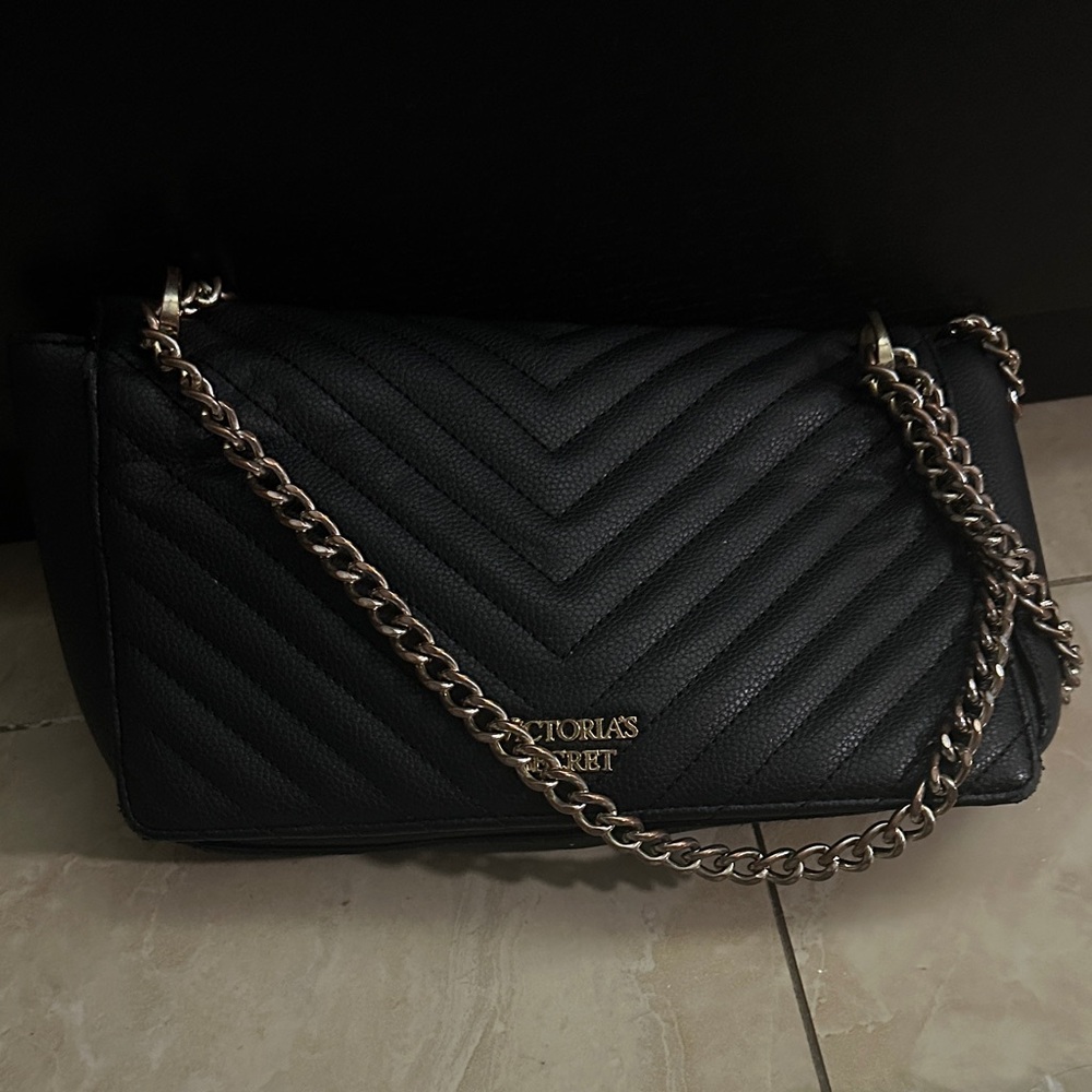 Victoria's Secret Black Chevron Chain Shoulder Bag